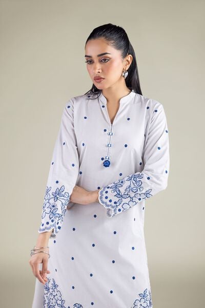 Embroidered | Cambric | Floral V-Neck Kurta | AED 90.00