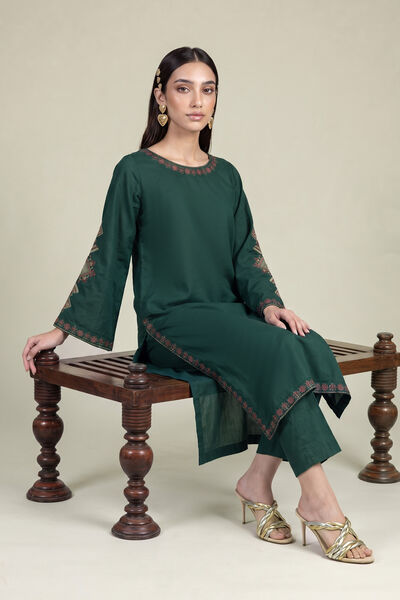 Embroidered | Cambric | Green Cambric Kurta | AED 180.00