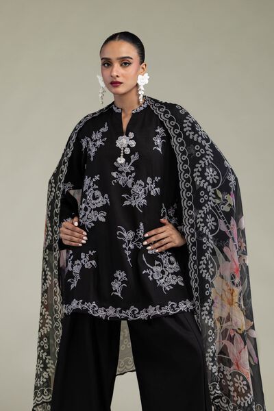 Embroidered | Raw Silk | Black Silk Kurta | AED 125.00