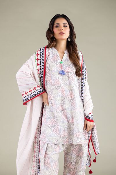 Embroidered | Textured Cotton | Geometric Tassel Kurta | AED 130.00
