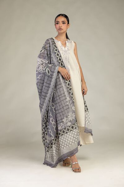 Textured Lawn | Embroidered | Gray Lawn Dupatta | AED 130.00
