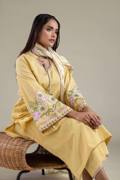 Embroidered | Cotton Dobby | Floral Drawstring Kurta | AED 150.00