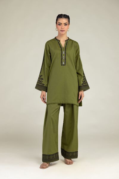 Embroidered | Cotton Dobby | Olive Cotton Shalwar | AED 130.00
