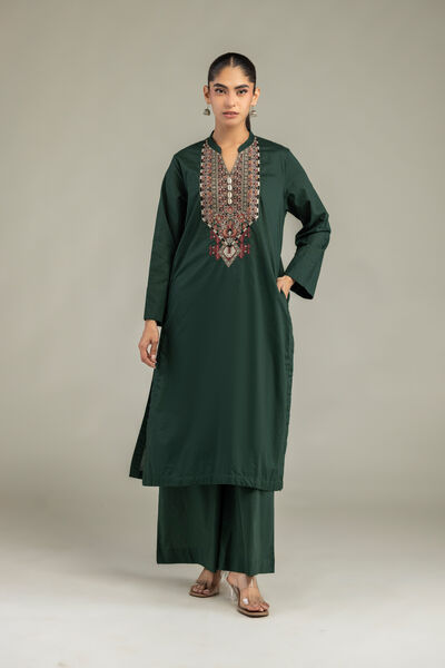 Embroidered | Cambric | Solid Green Pants | AED 130.00