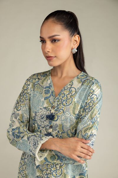 Printed | Cambric | Floral V-Neck Kurta | AED 150.00