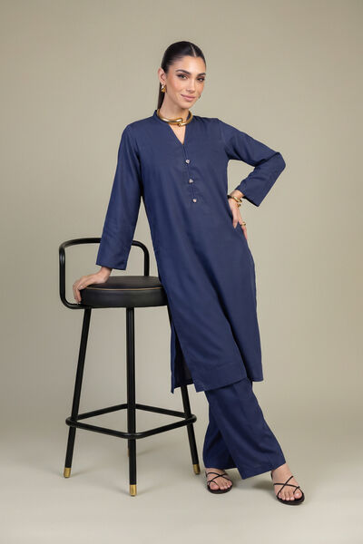 Dyed | Raw Silk | Solid Navy Pants | AED 130.00