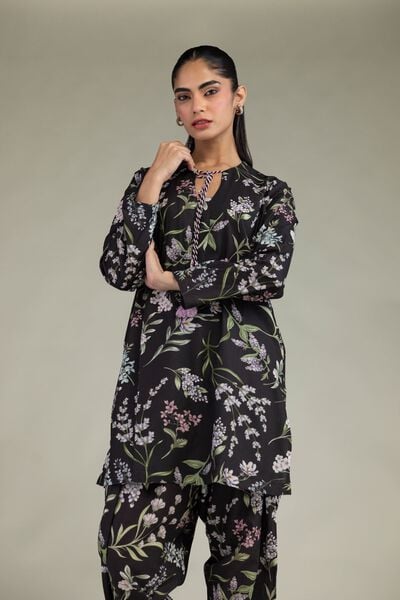Printed | Cotton Viscose | Black Floral Kurta | AED 180.00