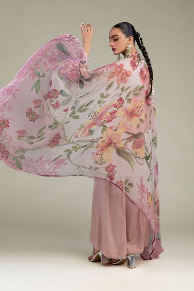 Embroidered | Chiffon | Floral Pink Dupatta | AED 100.00