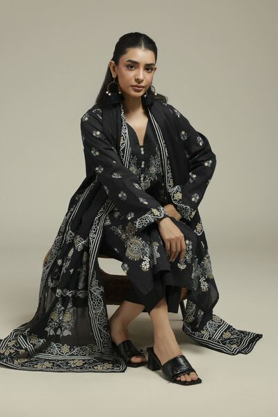 Printed | Cambric | Black 3-Piece Tailored | AED 250.00