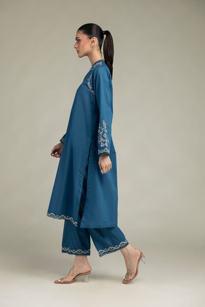 Embroidered | Cambric | Teal Cambric Pants | AED 130.00