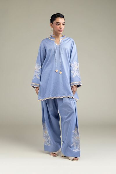 Embroidered | Cotton Dobby | Blue Cotton Shalwar | AED 100.00