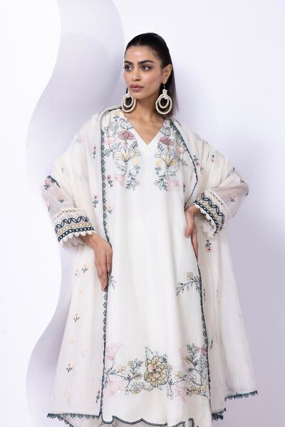 Embroidered | Cotton Zari Organza | Kurta | AED 90.00