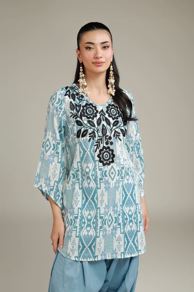 Embroidered | Cotton Dobby | Geometric V-Neck Kurta | AED 100.00