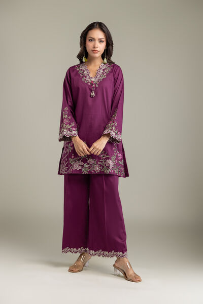 Embroidered | Textured Cotton | Pants | AED 150.00