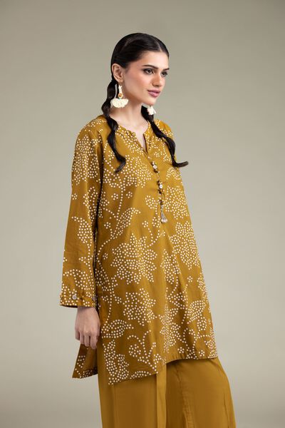 Printed | Cambric | Floral Mustard Kurta | AED 180.00