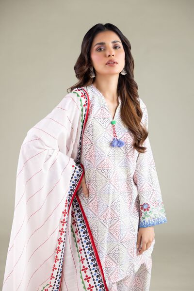 Embroidered | Textured Cotton | Tassel Dupatta | AED 80.00