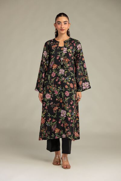 Printed | Raw Silk | Black Solid Pants | AED 150.00