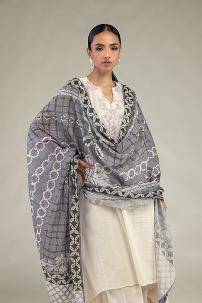 Textured Lawn | Embroidered | Gray Lawn Dupatta | AED 130.00