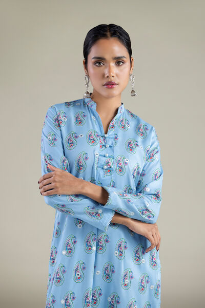 Embroidered | Viscose | Paisley Band Collar Kurta | AED 39.00