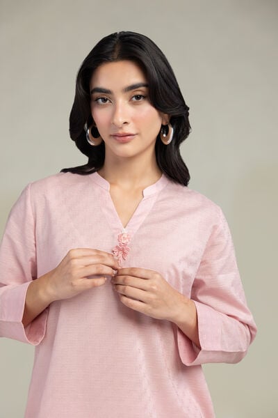 Dyed | Cotton Dobby | Solid V-Neck Kurta | AED 150.00