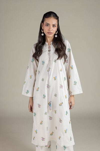 Embroidered | Textured Cambric | Floral Threadwork Kurta | AED 150.00