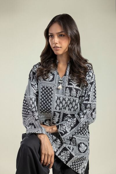 Printed | Cambric | Black Floral Kurta | AED 150.00