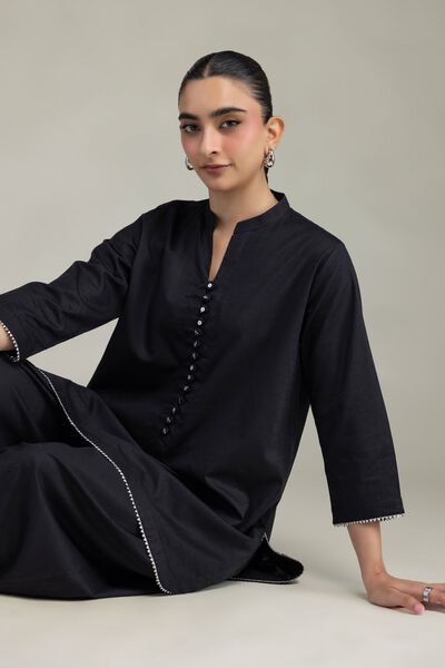 Embroidered | Textured Cotton Viscose | Black Cotton Kurta | AED 150.00