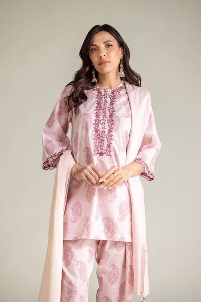 Embroidered | Cambric | Pink Paisley Kurta | AED 130.00