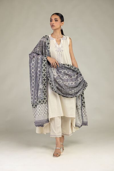 Textured Cotton | Embroidered | Floral Sleeveless Kurta | AED 180.00